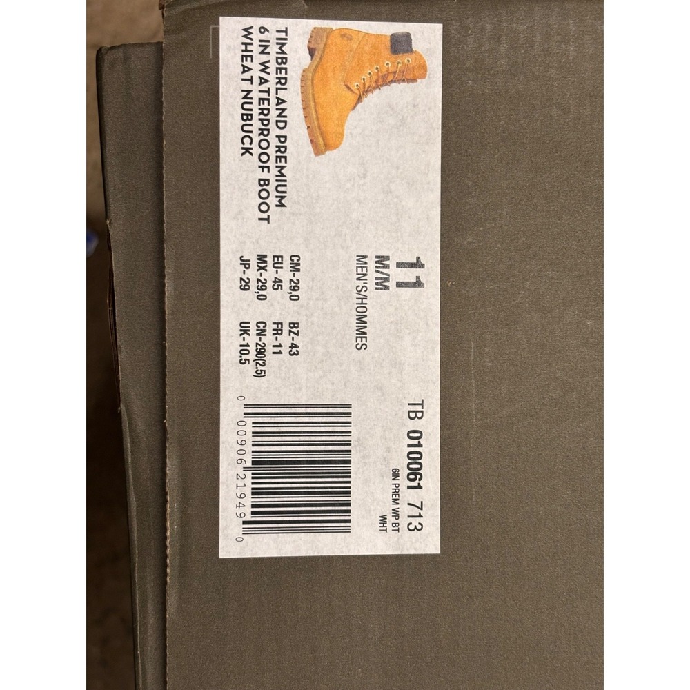 NEW Authentic Timberland 6 Inch Boot Wheat Nubuck Waterproof size 11M